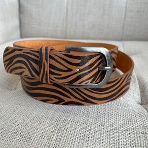 BELT Striking Brown Black Zebra Print Silver Tone Buckle Statement  Safari Chic